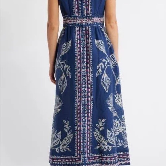 Lilly Pulitzer Daniella Midi Blue and White Sleeveless V-Neck Sundress - Picture 3 of 11